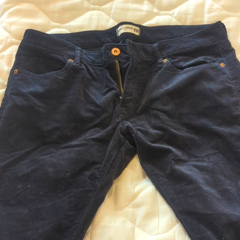 UNIQLO Velvet Pants Womens 29 Midnight Blue INES De La Fressange Slim Straight
